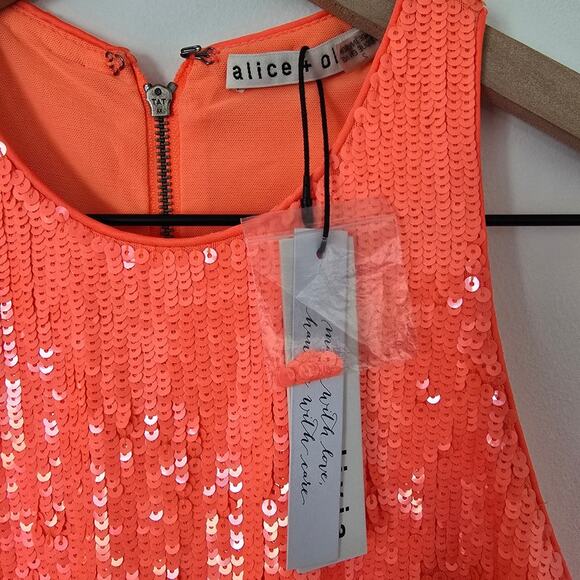 Alice + Olivia Cara Cara Orange Sequin Mini Dress Size 2 Party Look - Picture 5 of 5